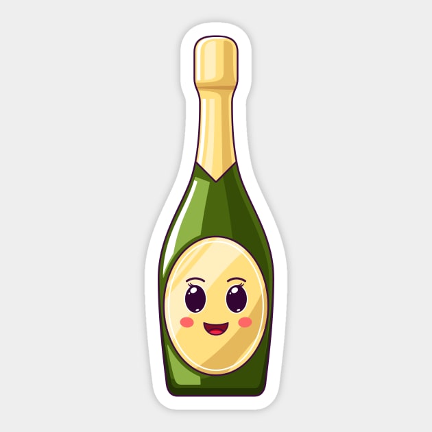 Cartoon Kawaii Champagne Bottle with Cheerful Face Sticker by DmitryMayer